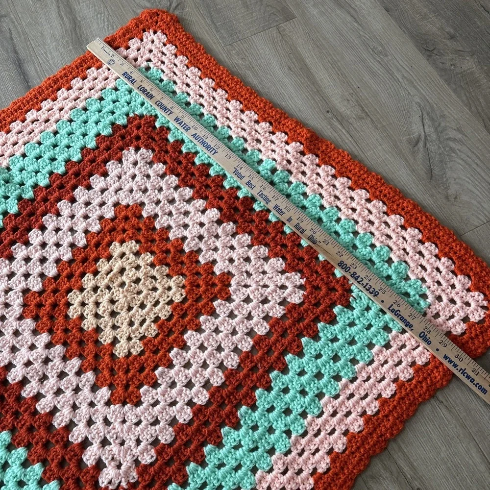 Crocheted  Blanket Handmade Lap Throw/Baby Blanket 30x30 Orange Peach Green